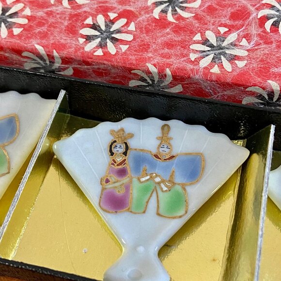 Set of 5 Vintage Porcelain Chopstick Rest w/box - Unused - Picture 2 of 12